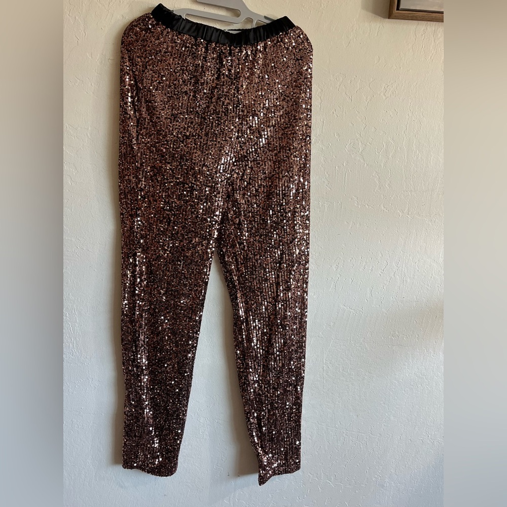 Sequin Pants in Shimmering Brown
